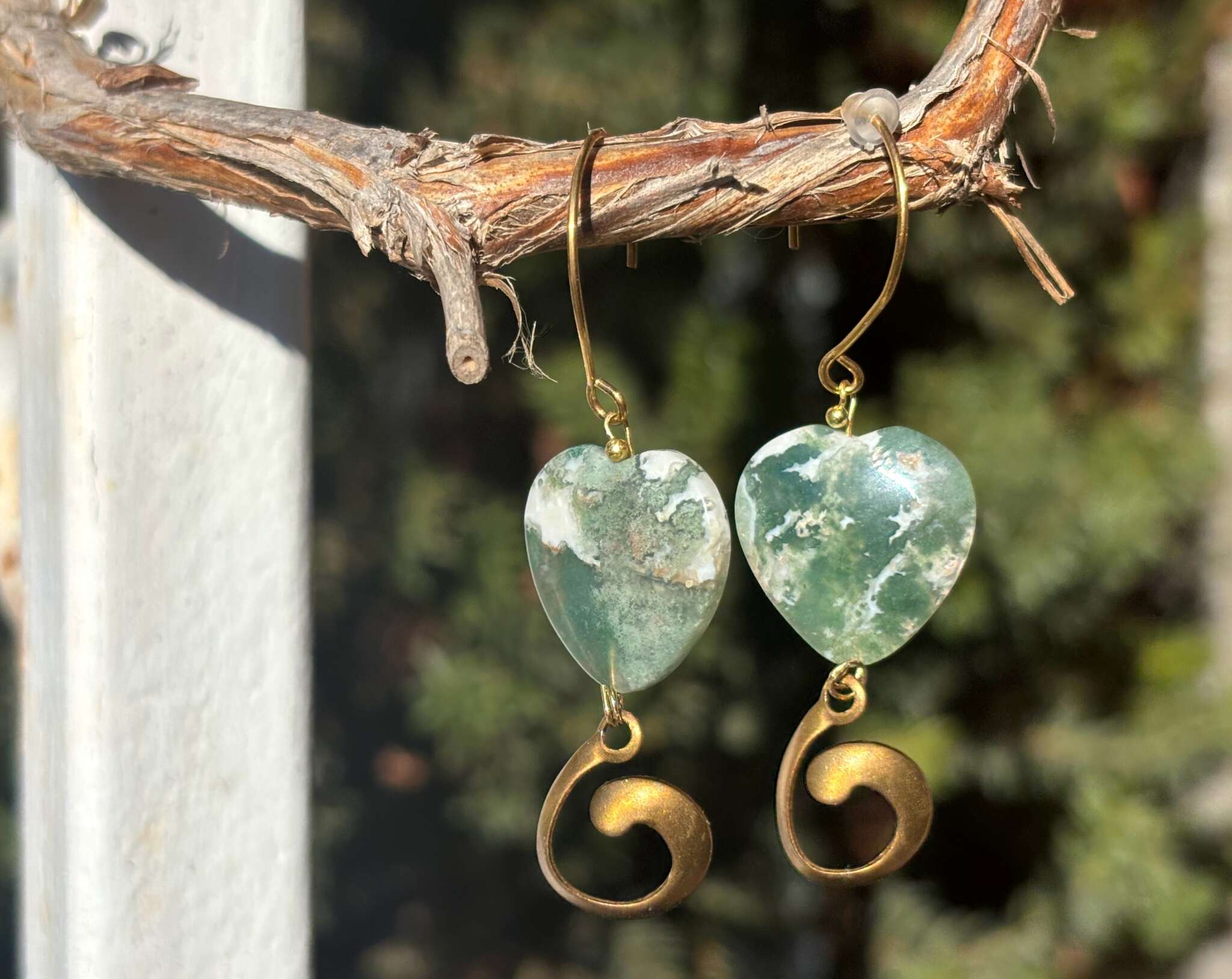 Cheryl Chiarelli - MOSS AGATE HEART EARRINGS