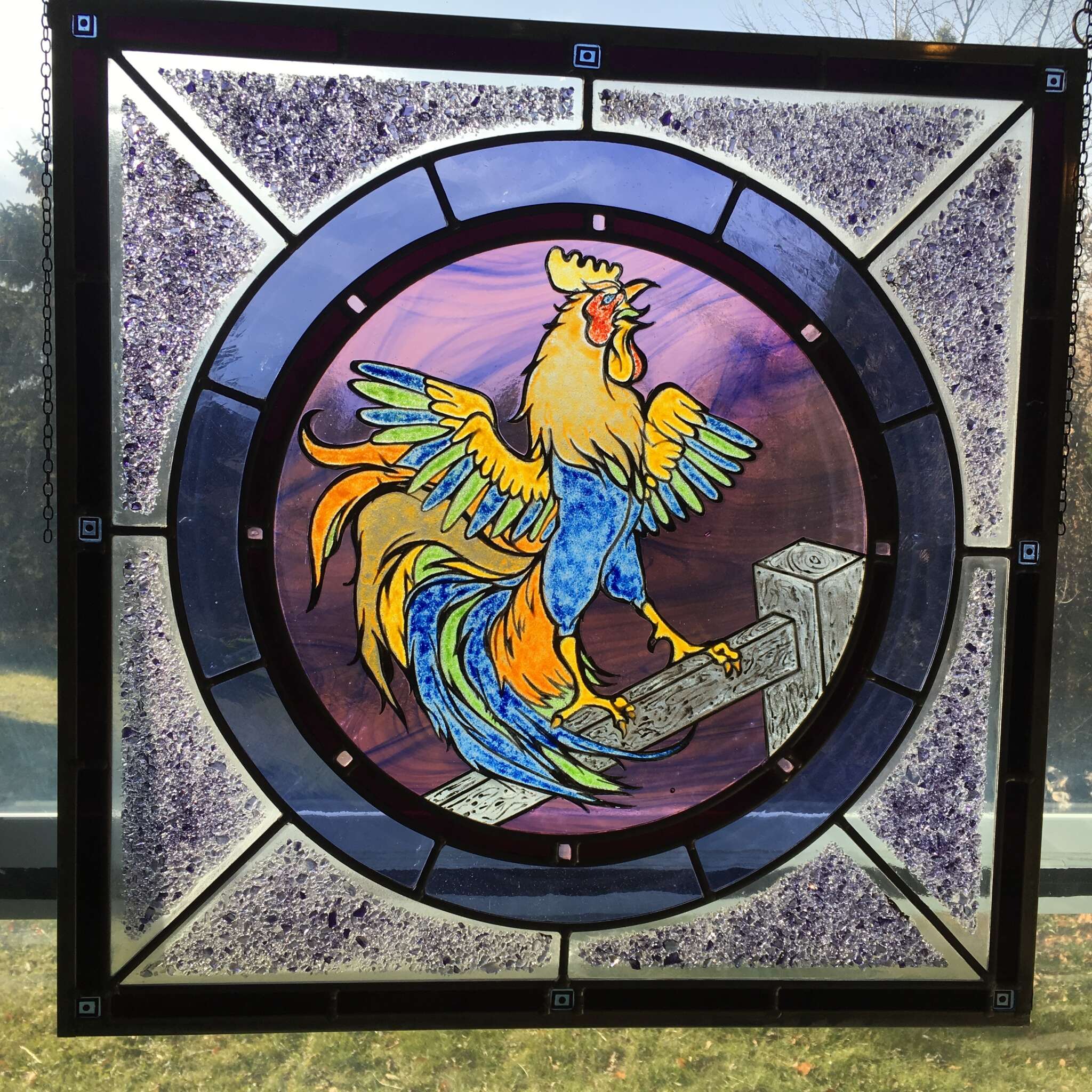 Cardinal Glass Studio - Rooster on Fence